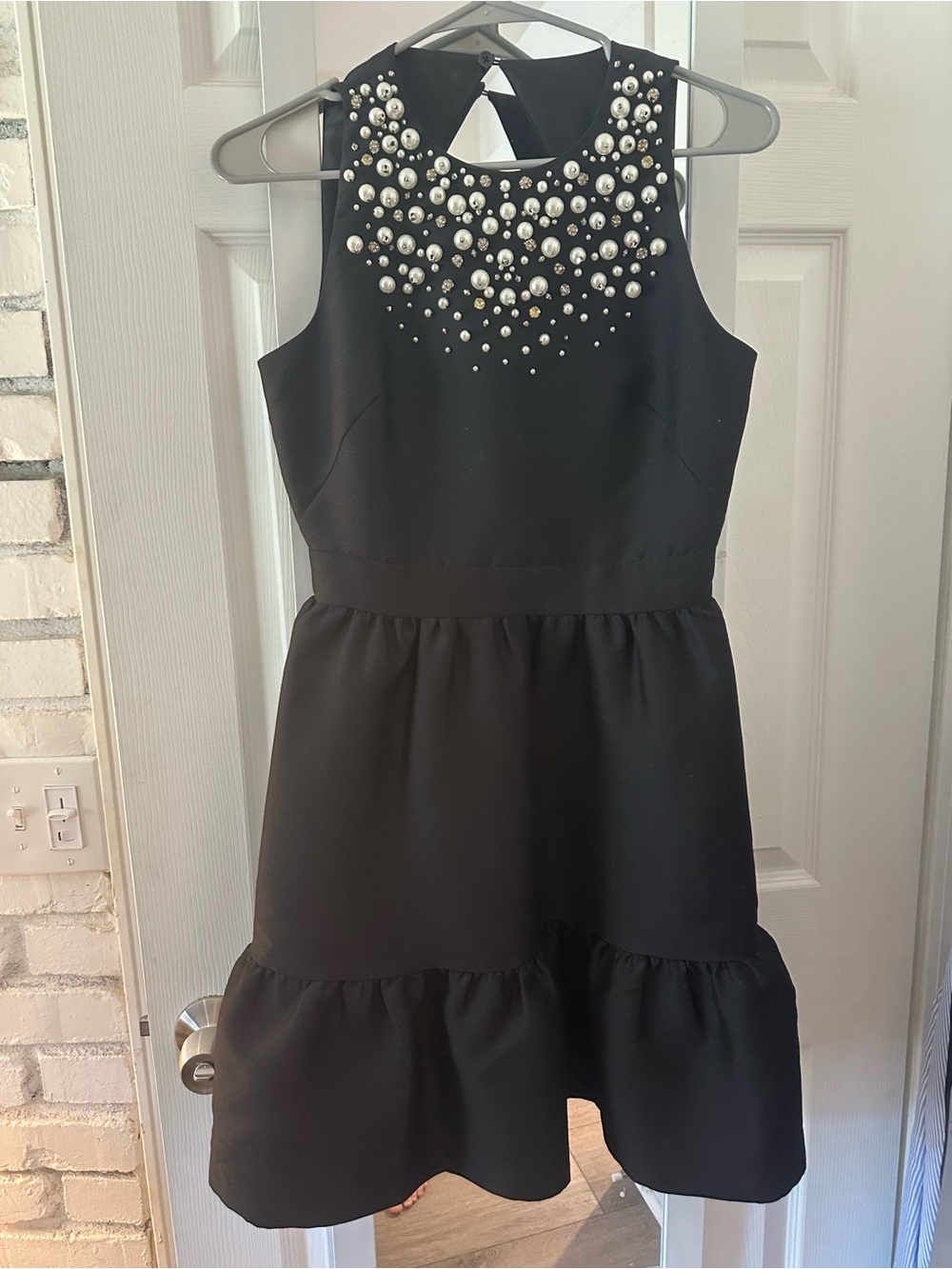 kate spade Black Sleeveless Pearl-Embellished Fit-and-Flare Dress